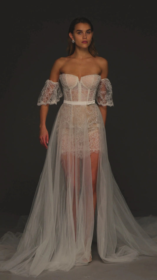 Full-on Lace Wedding Dress Vestido De Novia Train Princess Dress Satin Bow Court Simple Bridal Gown