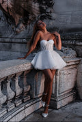 Sparkle Short Wedding Dresses Tulle Sweetheart A Line Bridal Gowns Above Kneen Length Party Dress Women Elegant Luxury Champagne