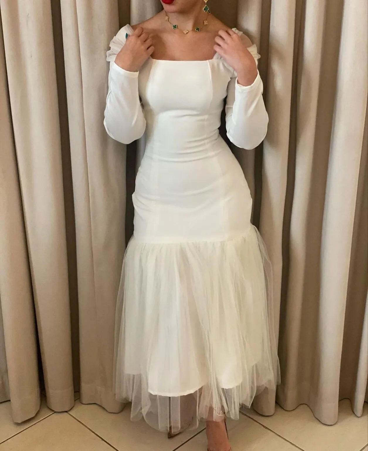 Simple Off Shoulder Satin Mermaid Wedding Dress Gorgeous Tulle Short Custom Evening Bridal Gowns Dresses Sexy Custom Made