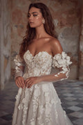 Exquisite Wedding Dresses Romantic Bridal Gowns 3D Flower Appliques A-Line Tulle Tiered Robes Off The Shoulder Vestidos De Novia