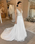 Romantic Wedding Dresses V-Neck Bride Gowns Applique A-Line Tulle Custom Made