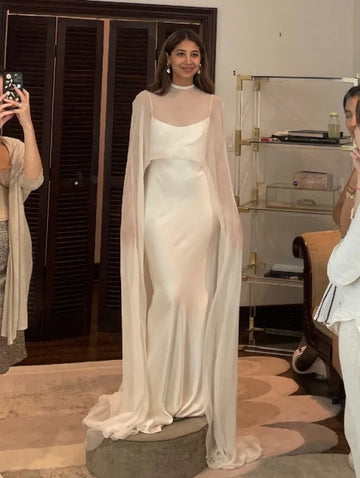 Illusion Square-Neck Sleeveless Satin Mermaid Wedding Dress For Women Open Back Court Train Bridal Gown Custom Made Ivory