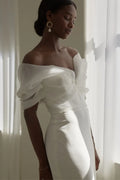 Simple Elegant Mermaid Wedding Dresses Organza Off The Shoulder V-Neck Bridal Gowns Sweep Train Beach Plain Vestido de novia