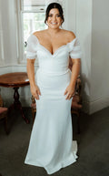 Simple Elegant Mermaid Wedding Dresses Organza Off The Shoulder V-Neck Bridal Gowns Sweep Train Beach Plain Vestido de novia