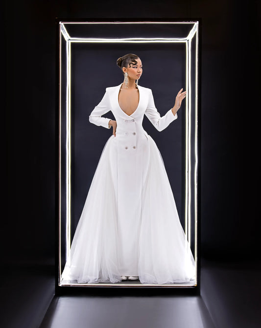 Blazer wedding maxi dress.