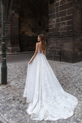 Boho White Wedding Dress A-Line V-Neck Appliques Spagetti Straps Bridal Gowns Dubai Backless Brides Dress Custom Made