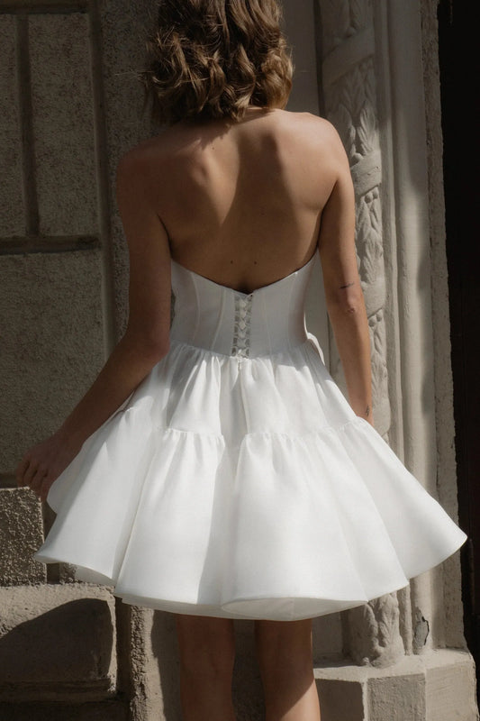 Simple Ivory with Ruffles Wedding Dress Modern Sleeveless Bow Satin Mermaid Court Train Bridal Gown Princess Vestido De Novia