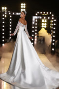 Fall In Love Dress Custom Wedding Dress For Women Off-Shoulder Lace Appliques Long Sleeves Mermaid Satin Bridal Gown