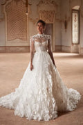 Ball Gown Luxury Wedding Dresses High Neck Long Sleeve Vestido De Novia Embroidery 3D Flowers Robe De Mariee Custom Color