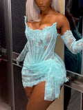 Romantic Lace Sexy Evening Dress Strapless Half Sleeves Summer Short Prom Gowns Saudi Arabia For Special Occasion Plus Size