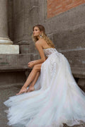 Beach Off Shoulder Split Wedding Dresses Lace Floral Glitter Underlay A Line Bride Gowns Front Slit Sexy Bridal Gowns
