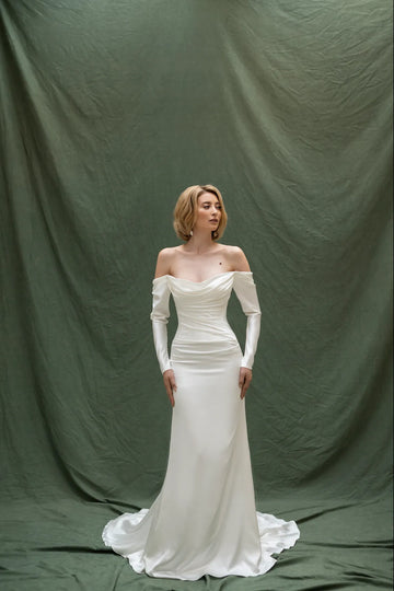 Satin Mermaid Wedding Dresses Simple Boat Neck Off The Shoulder Bridal Gowns For Woman Backless White Vestido De Mariages