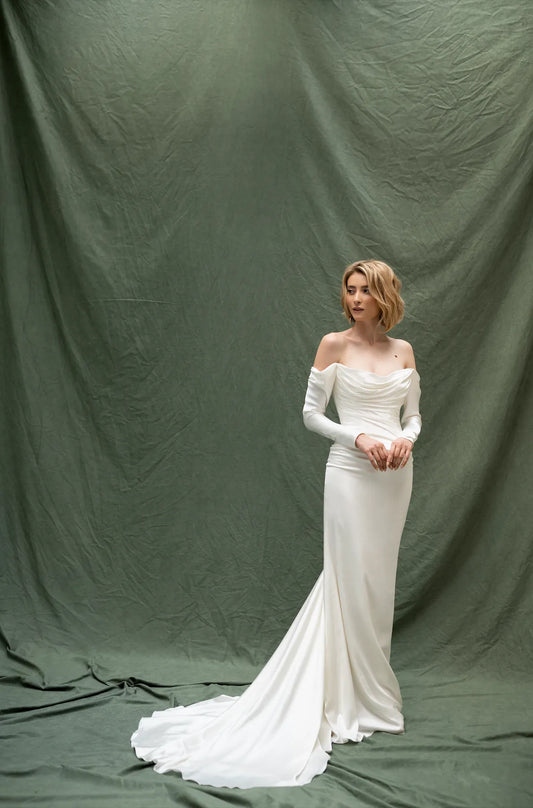 Satin Mermaid Wedding Dresses Simple Boat Neck Off The Shoulder Bridal Gowns For Woman Backless White Vestido De Mariages