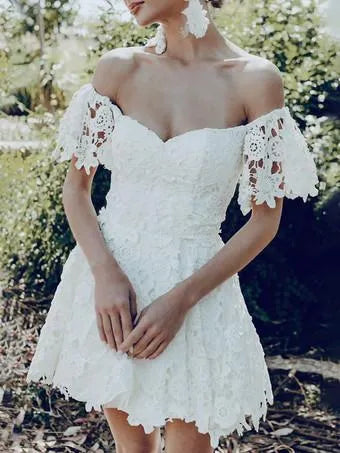 Off the Shoulder Short Sleeves Wedding Dress Vestido De Novia Satin Modern Mermaid Bridal Gowns ow Satin Court Train Sleeves Bridal Gown Princess White