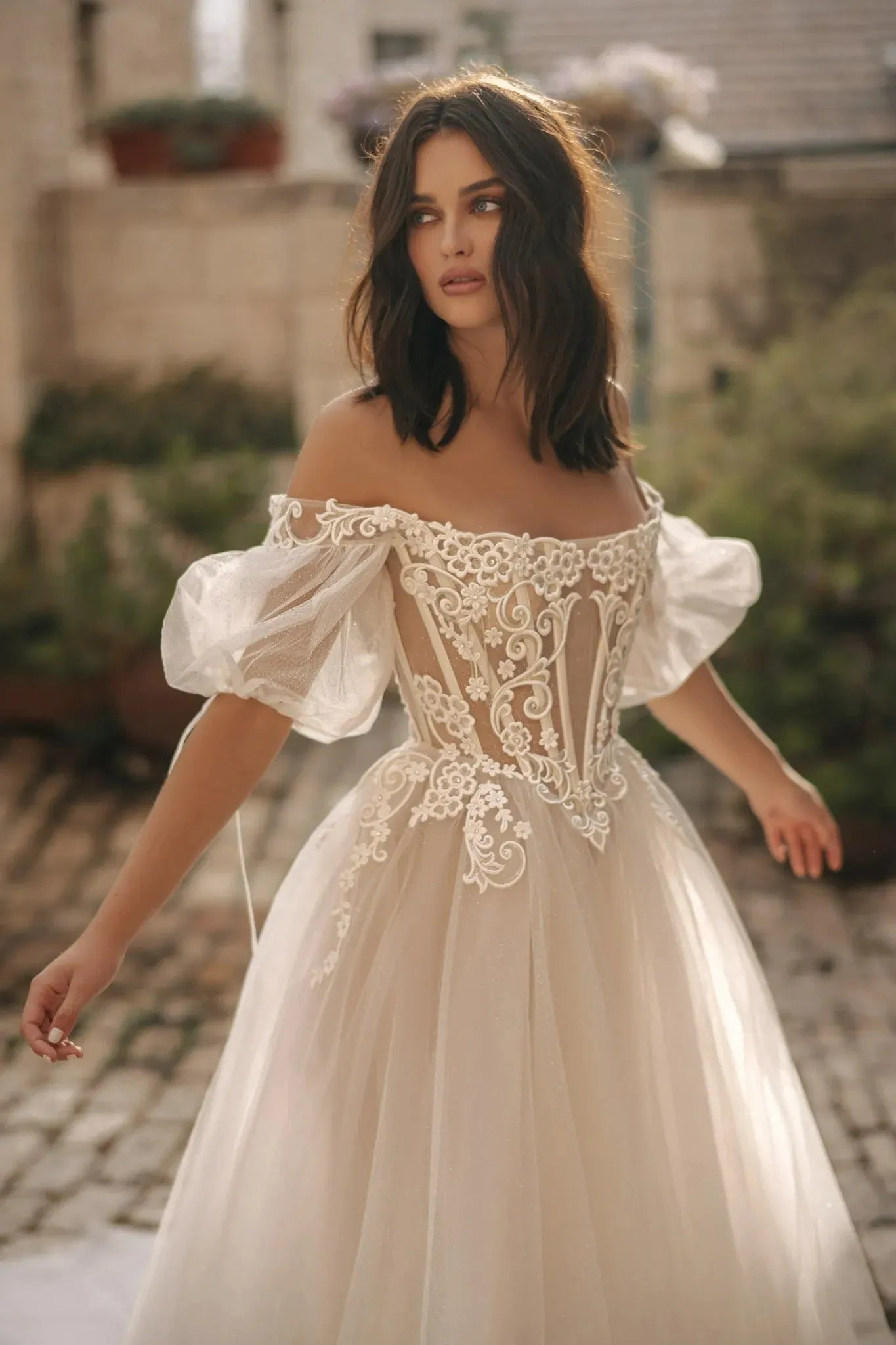 Vintage Simple Wedding Dresses Boat-Neck A-Line Bridal Gowns Lace Appliques Tulle Robes Off The Shoulder Vestidos De Novia