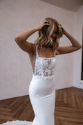 Elegant Mermaid Wedding Dresses Square Collar Spaghetti Straps Lace Open Back Bridal Gown Sweep Train Vestidos De Novia