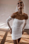 Challoner Elegant Sexy Short Wedding Dress for Women Shiny Squined Unique Mini Skirt Bead Vestido de Novia Backless Custom Made