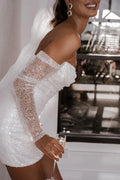 Challoner Elegant Sexy Short Wedding Dress for Women Shiny Squined Unique Mini Skirt Bead Vestido de Novia Backless Custom Made