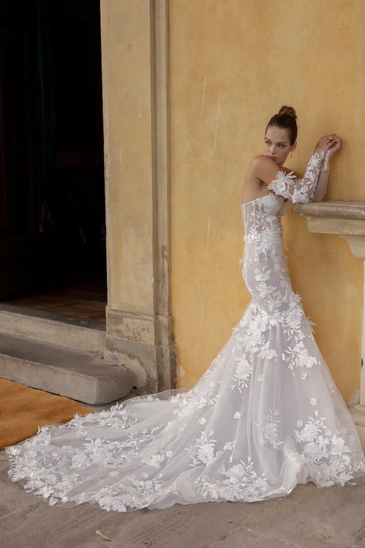 Romantic Sweetheart Neck Wedding Dress Sparkly Sequins Appliques Bride Robe Elegant Mermaid Long Bridal Gown Robe De Mariée