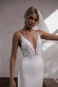 Mermaid Wedding Dresses Lace V-Neck Spaghetti Straps Open Back Satin Elegant Bridal Gown Sweep Train Vestidos De Novia