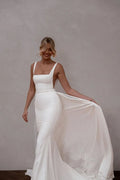 Sexy Detachable Long Train Square Collar Wedding Dresses Elegant Backless Satin Mermaid Bridal Gowns Vestidos De Novia