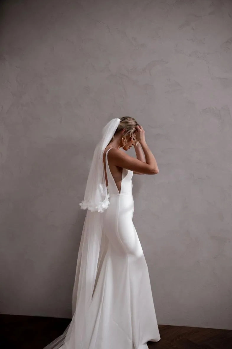 Sexy Detachable Long Train Square Collar Wedding Dresses Elegant Backless Satin Mermaid Bridal Gowns Vestidos De Novia