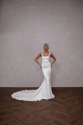 Sexy Detachable Long Train Square Collar Wedding Dresses Elegant Backless Satin Mermaid Bridal Gowns Vestidos De Novia White