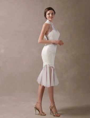 Satin Fabric Zip On Back Ankle Length Wedding Dress Vestido De Novia Mermaid Satin Bow Satin Court Train Sleeves Bridal Gowns Modern Princess White