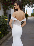 Luxury Formal Elegant Wedding Dresses Women's Sexy Mermaid Off Shoulder Backless For Bridal Gowns Lace Satin Robe De Soirée