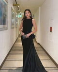O Neck Black Backless Bow Prom Dress A Line Sleeveless Long Train Dubai Evening Night Party Dresses Vestidos Prom Gowns