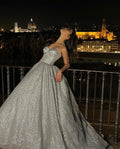 Sliver Shiny Glitter Wedding Dresses A Line Strapless Boho Bride Dress Long Train Vestidos de novia Wedding Gowns