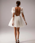 Boho Wedding Dresses Tulle Puff Sleeves Short Wedding Party Dress A Line Backlessdress Bride Birthday Dresses Luxur