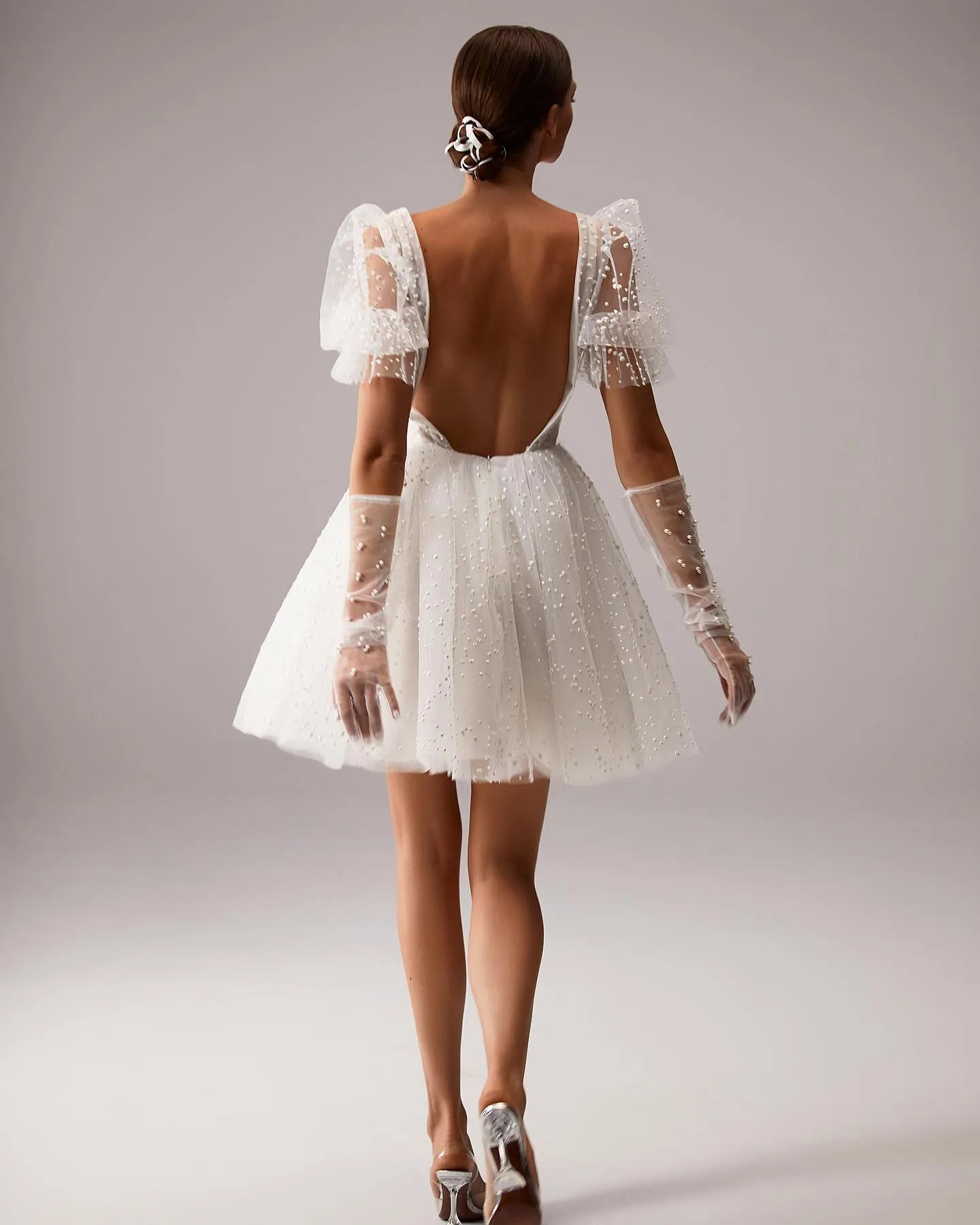 Boho Wedding Dresses Tulle Puff Sleeves Short Wedding Party Dress A Line Backlessdress Bride Birthday Dresses Luxur