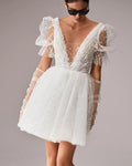 Boho Wedding Dresses Tulle Puff Sleeves Short Wedding Party Dress A Line Backlessdress Bride Birthday Dresses Luxur