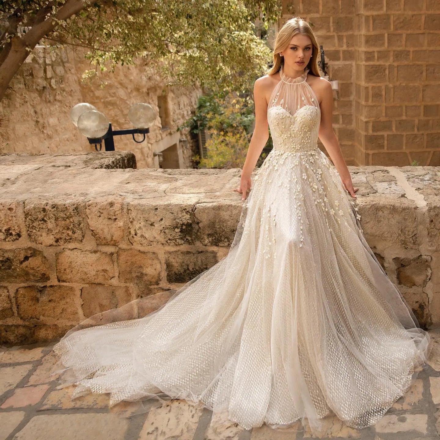 Elegant Tulle A Line Wedding Dresses For Women est High Neck Sleeveless Bridal Gowns Mopping Length Vestidos De Novias As Picture