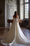 A Line Satin Wedding Dresses Women Off The Shoulder Corset Back Bride Dresses Long Train Formal Party Bridal Gowns