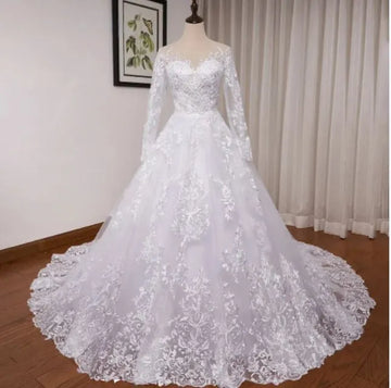 Princess Ball Gown Wedding Dress long sleeve sweetheart plus size robe de mariee Lace beading bride dress court train 50cm