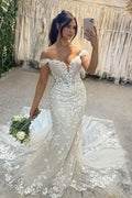 Elegant Mermaid Wedding Dresses Women Open Back Sweetheart Off The Shoulder Bridal Gowns Sweep Train Vestidos De Novia White