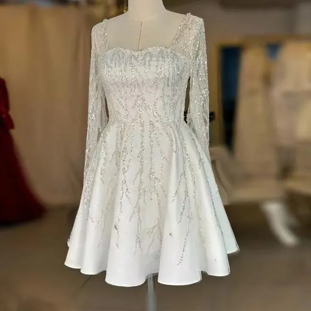 Luxury A Line Sequin Lace Short Wedding Dresses Long Sleeves Sweetheart Princess Bride Bridal Gowns Vestido de noiva