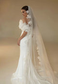 Elegant Off The Shoudler Handmade Flower Sheath Mermiad Wedding Dresses Custom Made Formal Party Grown Rode De Morrie