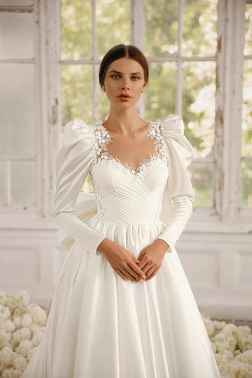 Luxurious Gentle Wedding Dresses For Woman A Line Glitter Sweetheart Formal Long Sleeve Party Bride Gowns Vestidos De Fiesta White