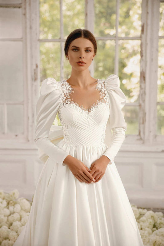 Luxurious Gentle Wedding Dresses For Woman A Line Glitter Sweetheart Formal Long Sleeve Party Bride Gowns Vestidos De Fiesta White