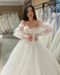 Elegant Glitter Lace Wedding Dresses Sweetheart A-Line Shiny Off Shoulder Bridal Gowns Backless Sparkly Bride Dress