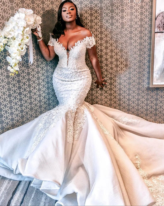 KapokDressy Mermaid Wedding Dress Off The Shoulder Sexy V-Neck Wedding Gowns Zipper Country Dubai Bridal Gown