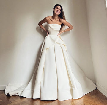 A Line Matte Satin Bride Dresses For Wedding Draped Strapless Formal Party Gowns Bridal Dress vestidos de novia