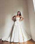 A Line Matte Satin Bride Dresses For Wedding Draped Strapless Formal Party Gowns Bridal Dress vestidos de novia