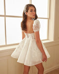 Sexy Mini Wedding Dresses Sweetheart Short Puff Sleeves Bridal Gowns Sequin Pearls Bride Dress Custom +Vestidos De Novia