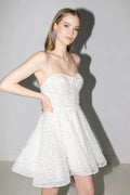 Sequined A-Line Wedding Dresses Bow Tulle Shoulder Strap Sweetheart Bridal Gowns Above Knee Vestido De Novia Custom Made
