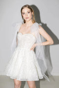 Sequined A-Line Wedding Dresses Bow Tulle Shoulder Strap Sweetheart Bridal Gowns Above Knee Vestido De Novia Custom Made