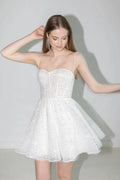 Sequined A-Line Wedding Dresses Bow Tulle Shoulder Strap Sweetheart Bridal Gowns Above Knee Vestido De Novia Custom Made